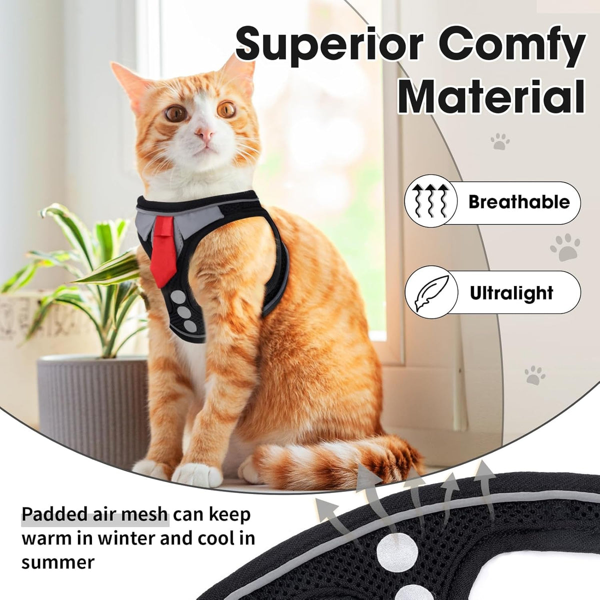 Breathable padded air mesh of cat harness