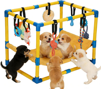 Indoor Puppy Play Gym with Hammock and 8 Toys
