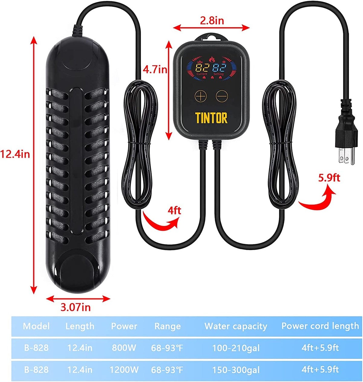 Submersible Aquarium Heater, 800 or 1200 W