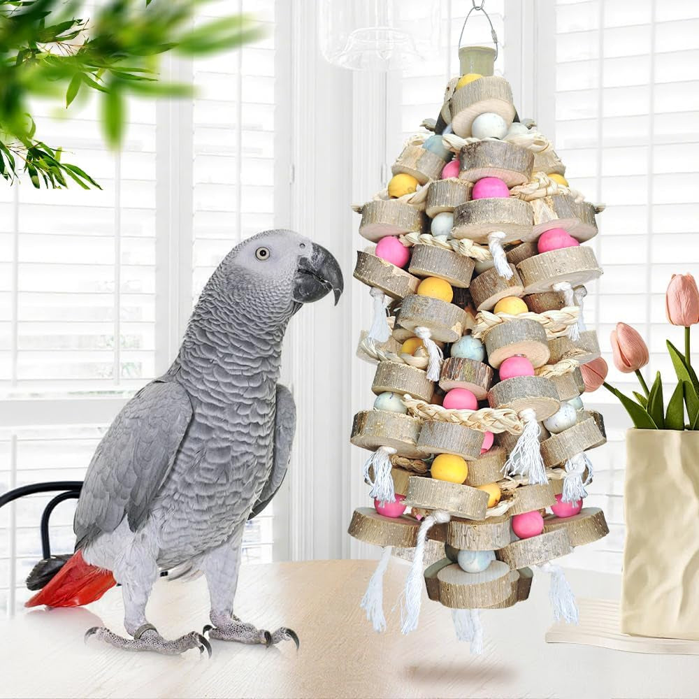 Natural Wood and Cotton Parrot Toy Bundle, 2 Pack