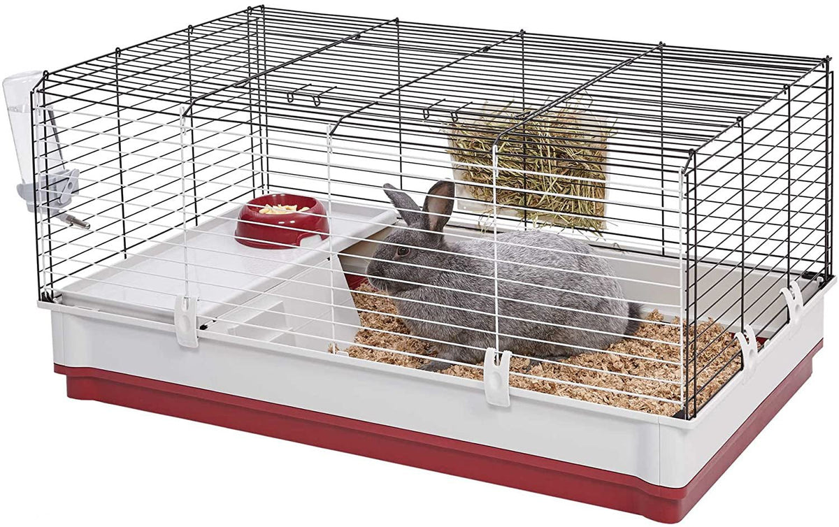 Wabbitat Deluxe Rabbit Home Cage, 39.5 x 23.75 x 19.75 in, Maroon/White