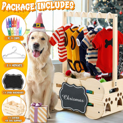 Wooden Dog Storage Organizer with Clothes Rack, 20 in