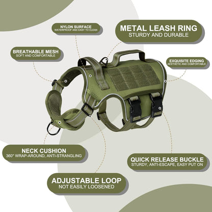 Heavy-Duty MOLLE Tactical Dog Harness, Medium to XL