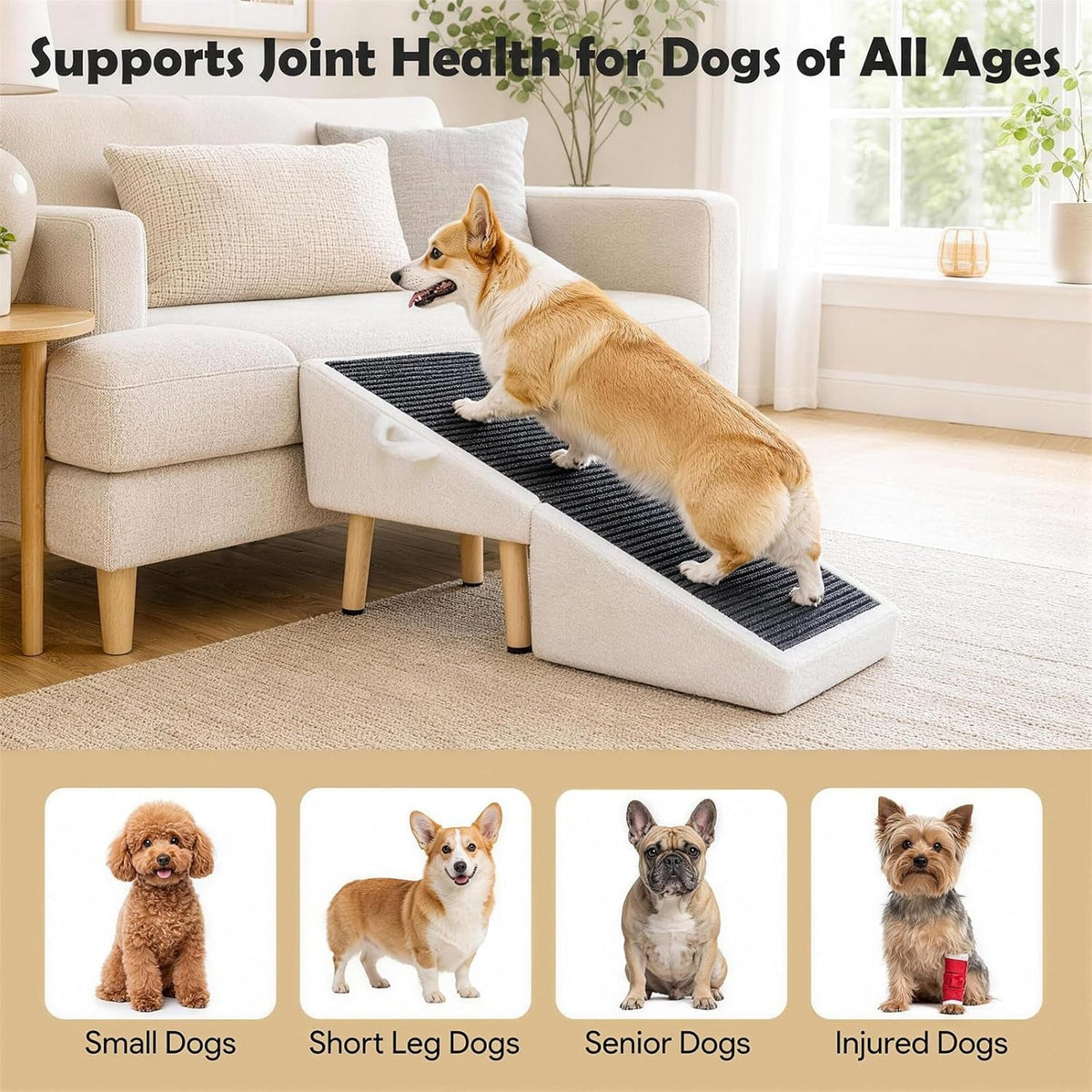 16" Foldable Dog Ramp Ottoman – Non-Slip, 220-lb Capacity