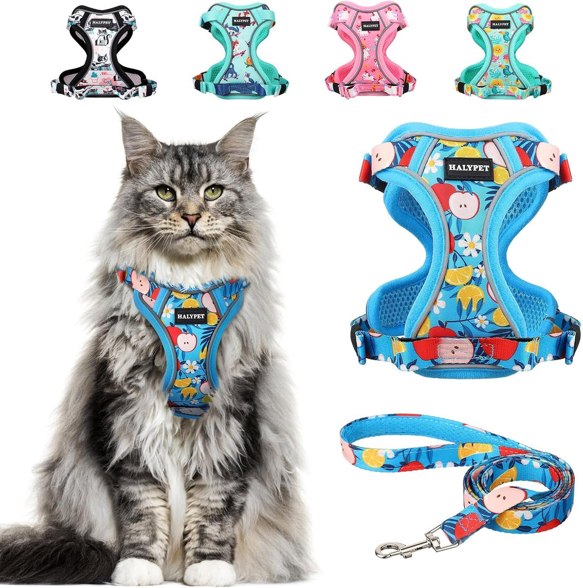 Adjustable Cat Harness and Leash Set with Reflective Trim
