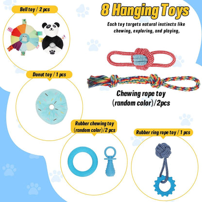 Indoor Puppy Play Gym with Hammock and 8 Toys