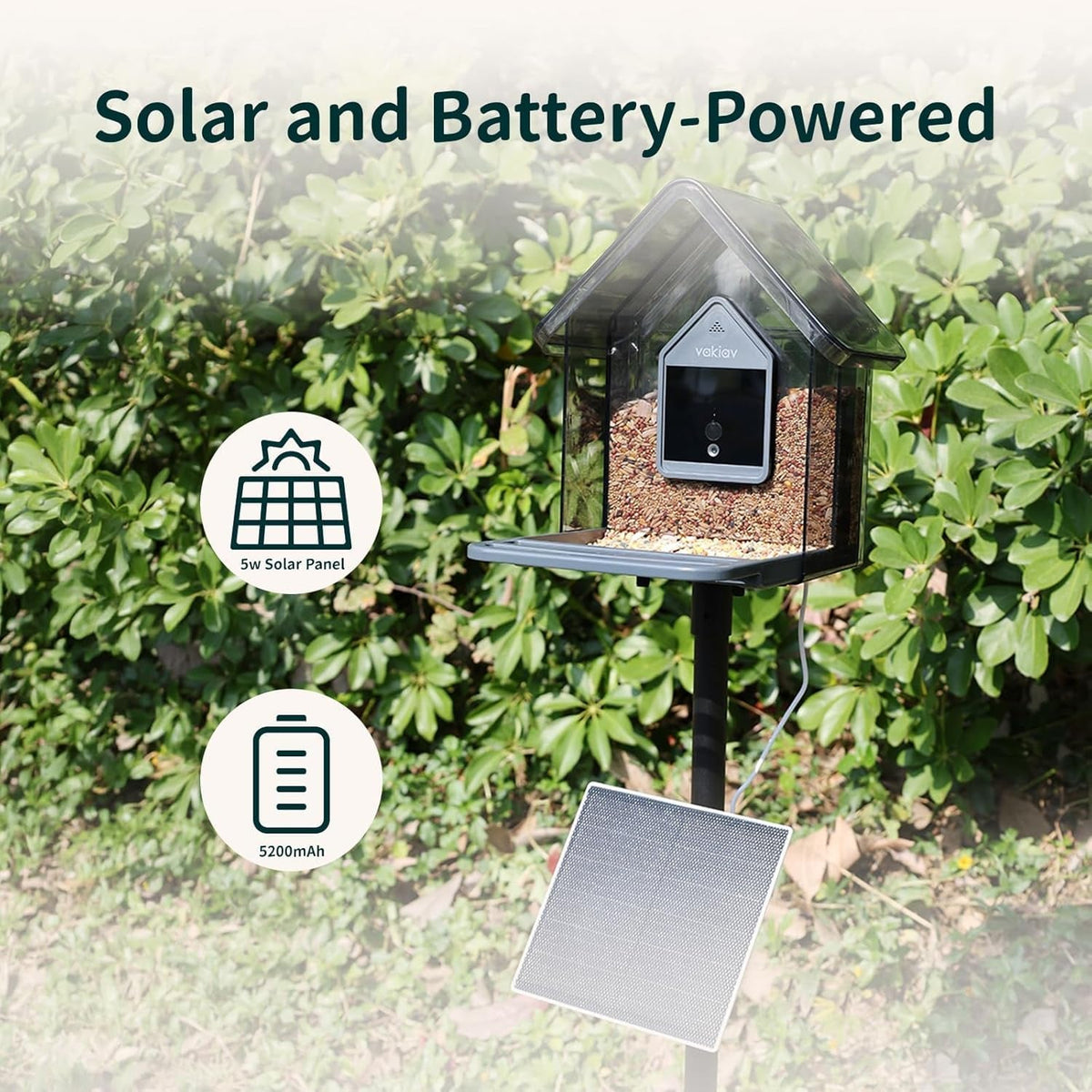 Solar panel powering the smart bird feeder camera
