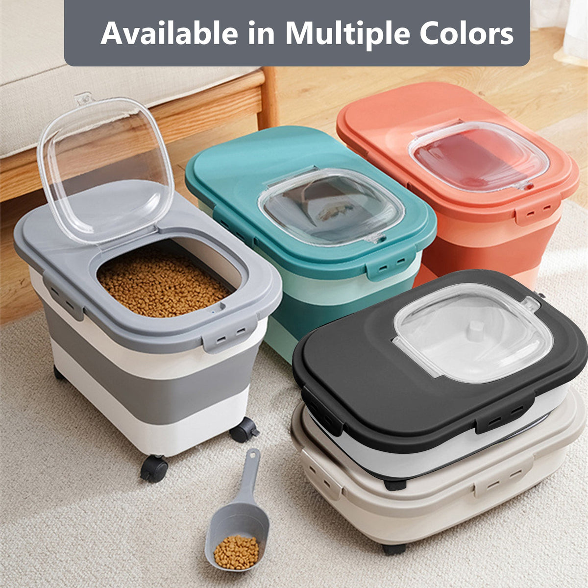 Collapsible Pet Food Container with Wheels, Up to 20 lb, Gray