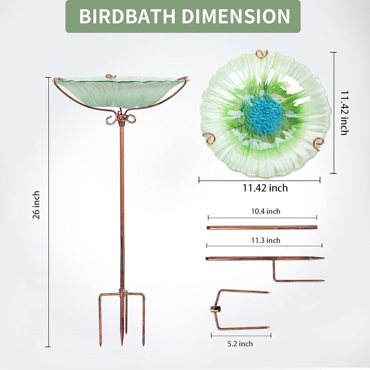 26 in Glass Birdbath and Feeder with Garden Stake