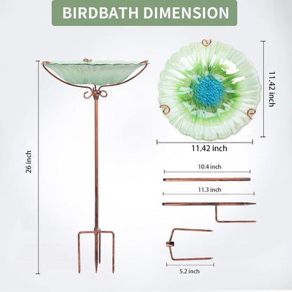 26 in Glass Birdbath and Feeder with Garden Stake
