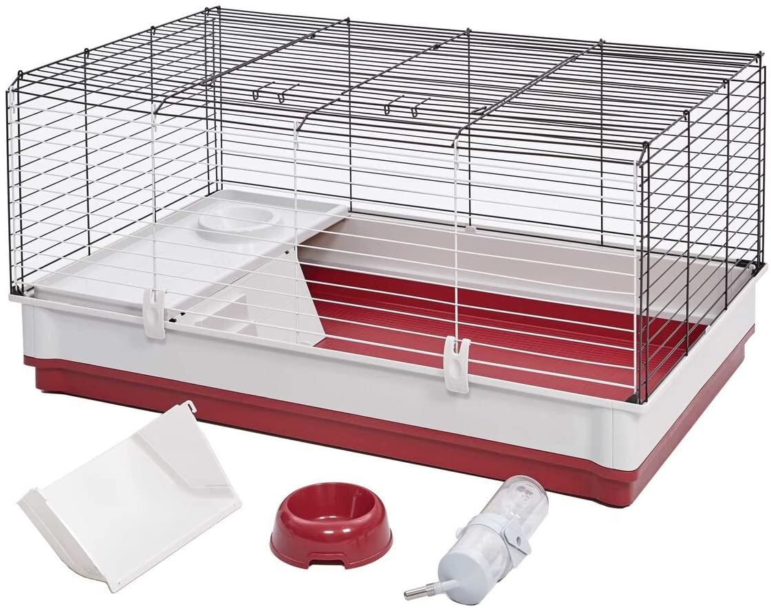 Wabbitat Deluxe Rabbit Home Cage, 39.5 x 23.75 x 19.75 in, Maroon/White