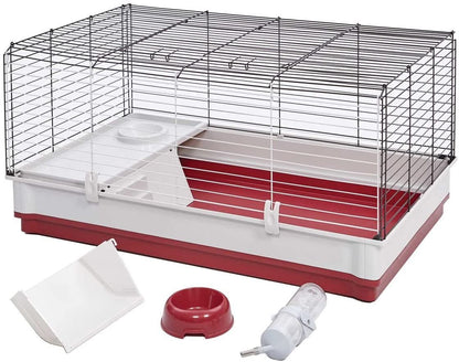 Wabbitat Deluxe Rabbit Home Cage, 39.5 x 23.75 x 19.75 in, Maroon/White