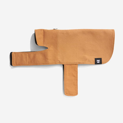 Beige cotton duck dog coat with corduroy collar