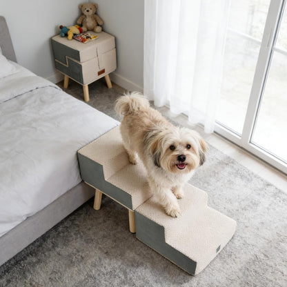 4-Step Foldable Dog Stairs and Ottoman Ramp