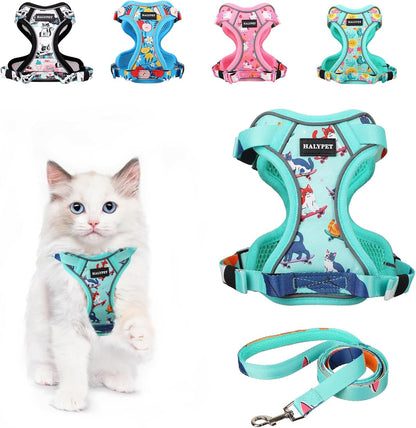 Adjustable Cat Harness and Leash Set with Reflective Trim
