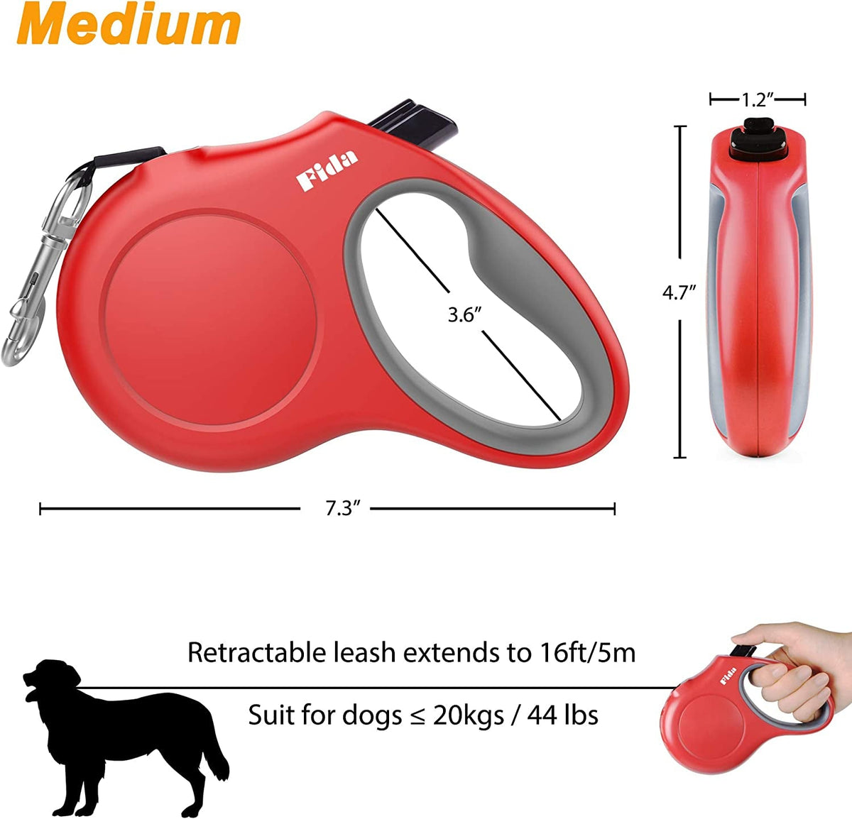 16 ft Retractable Dog Leash with Poop Bag Dispenser