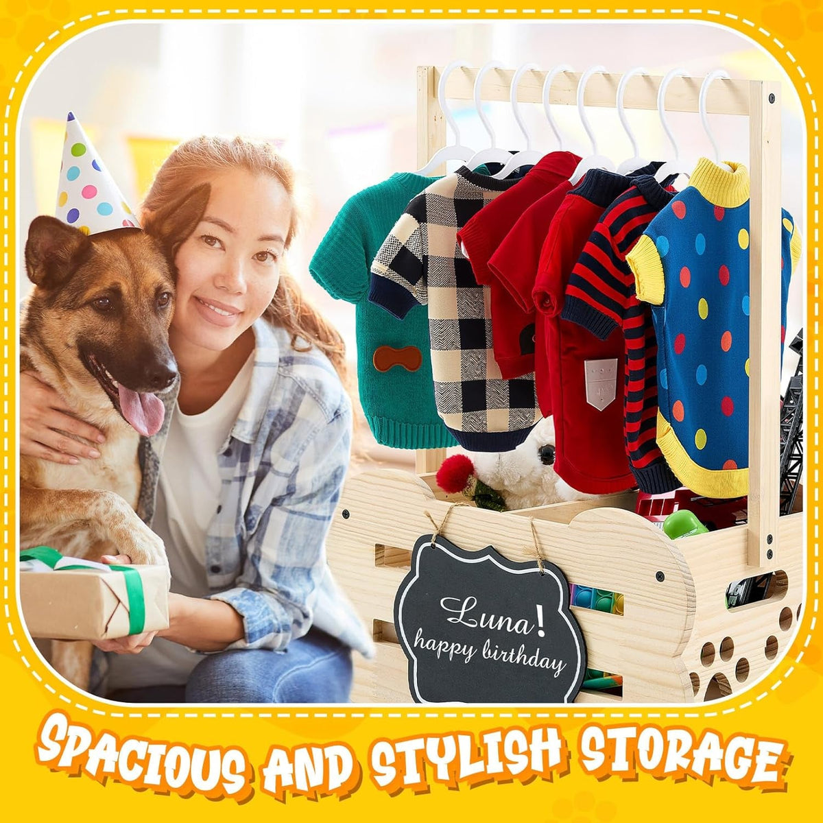 Wooden Dog Storage Organizer with Clothes Rack, 20 in
