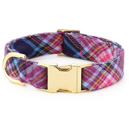 Camilla plaid flannel fall dog collar with gold hardware