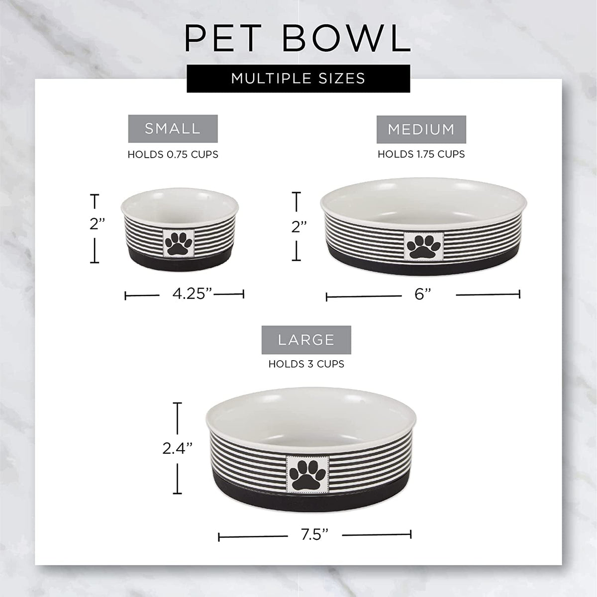 Ceramic Pet Bowl Set, Medium, 2 Piece, Gray