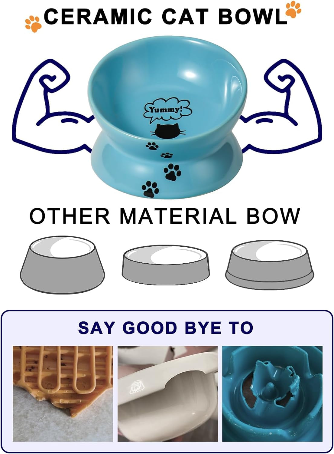 Tilted Elevated Ceramic Cat Bowl, Lake Blue