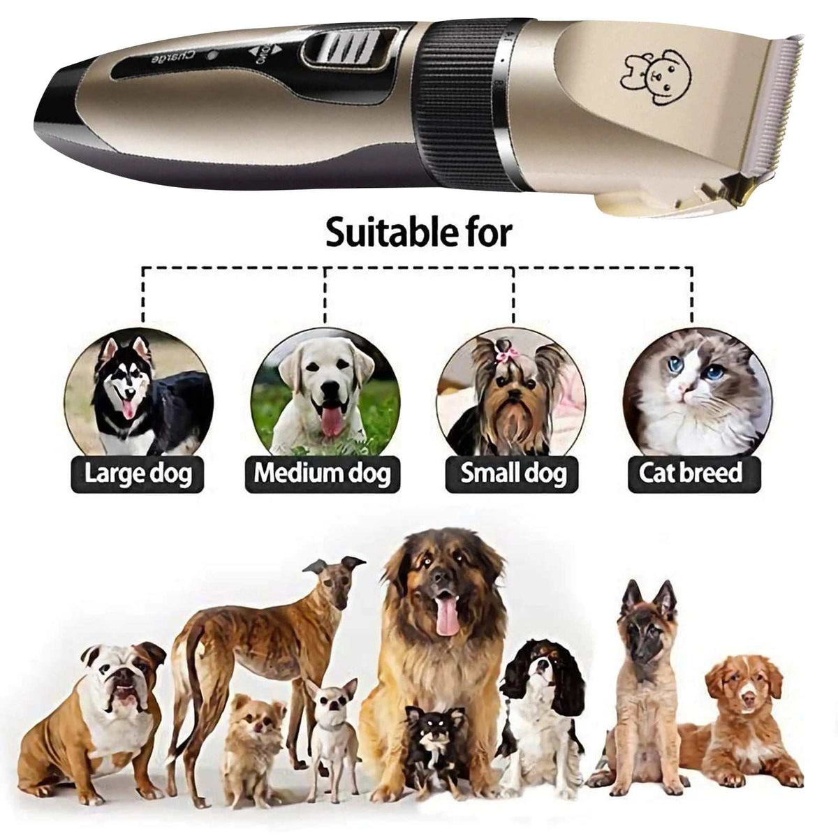 Rechargeable Low-Noise Dog Clippers with Comb Set
