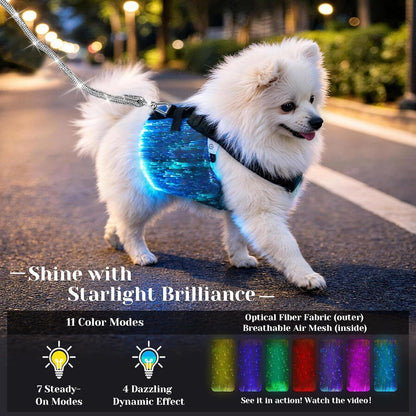 LED Fiber Optic Dog Harness with Remote for Small Pets