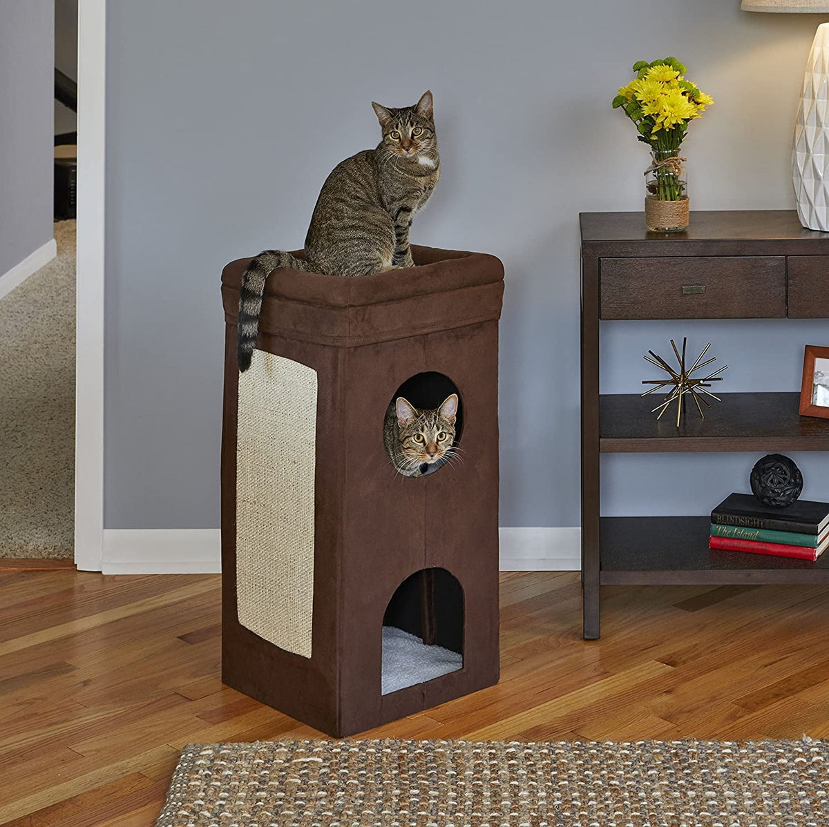 Three-Tier Faux Suede Cat Condo, 30 in