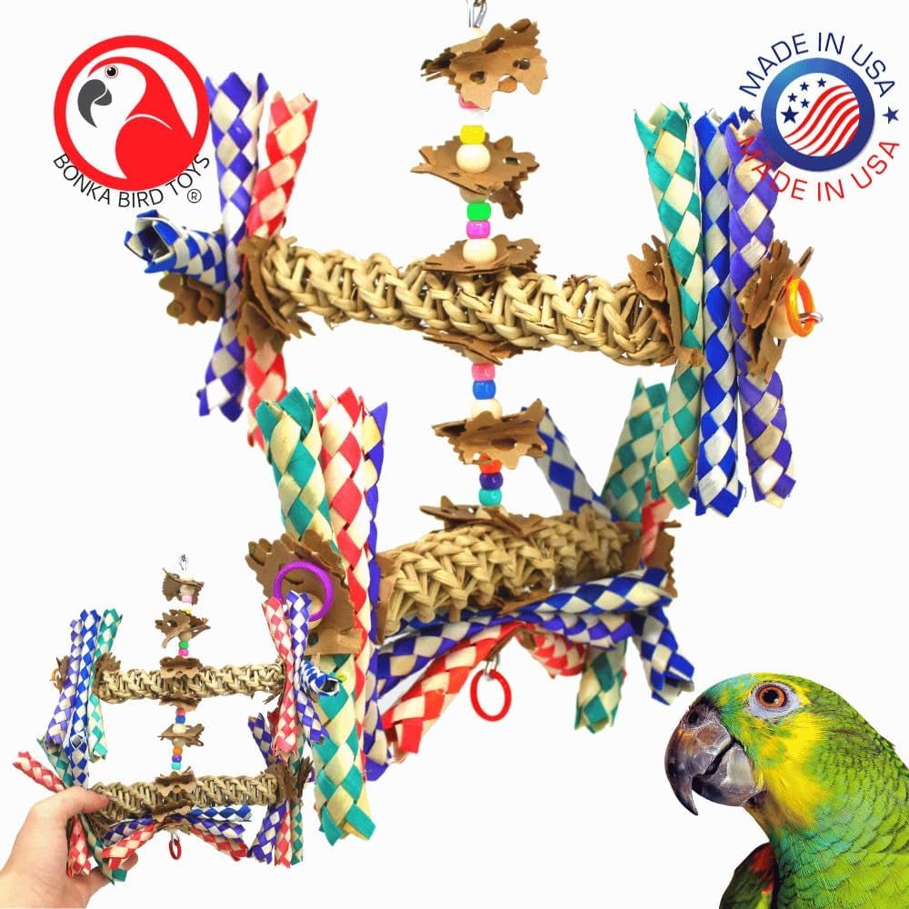 Wide Foraging Parrot Toy with Vine and Bamboo, 11 in