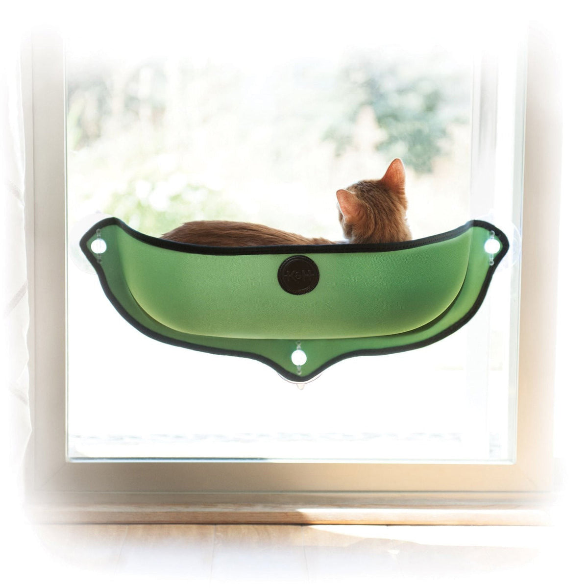 EZ Mount kitty sill window bed side view