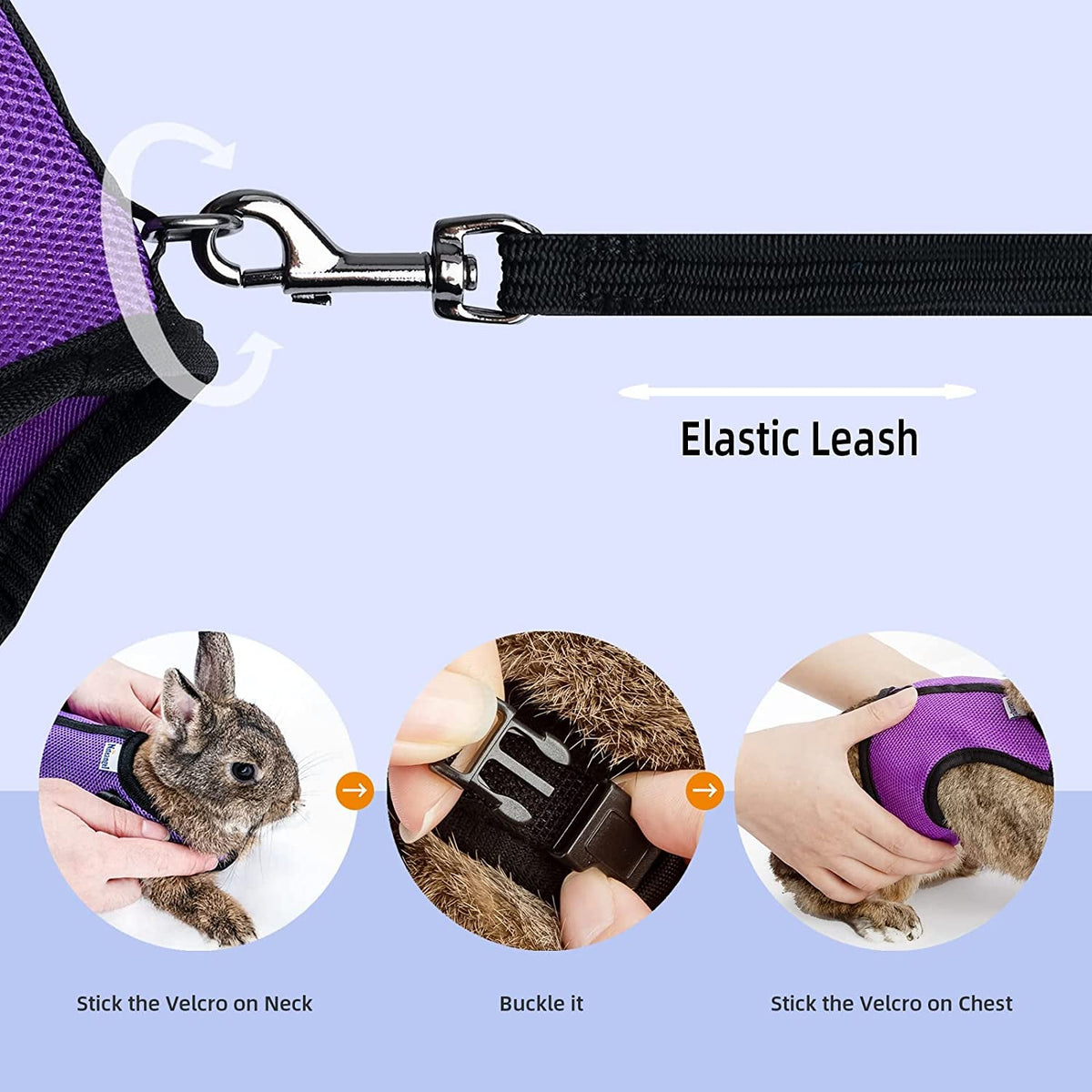 Adjustable Soft Rabbit Harness with Elastic Leash, Medium