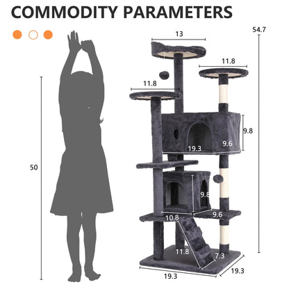 54 in Double Condo Cat Tree with Perch, Ash Gray