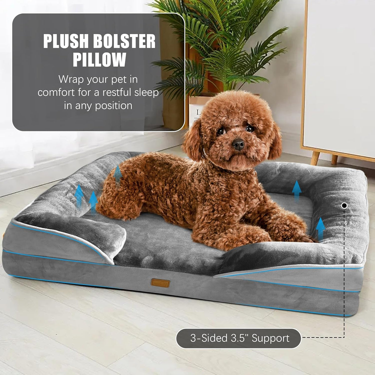 Orthopedic Bolster Dog Bed with Waterproof Liner