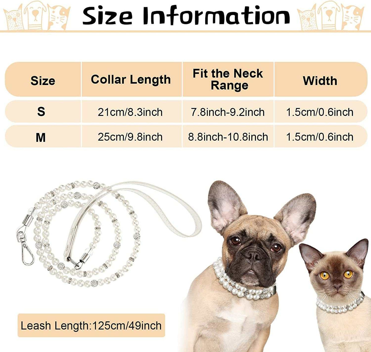 Pearl Dog Collar and Leash Set, 2 Pieces
