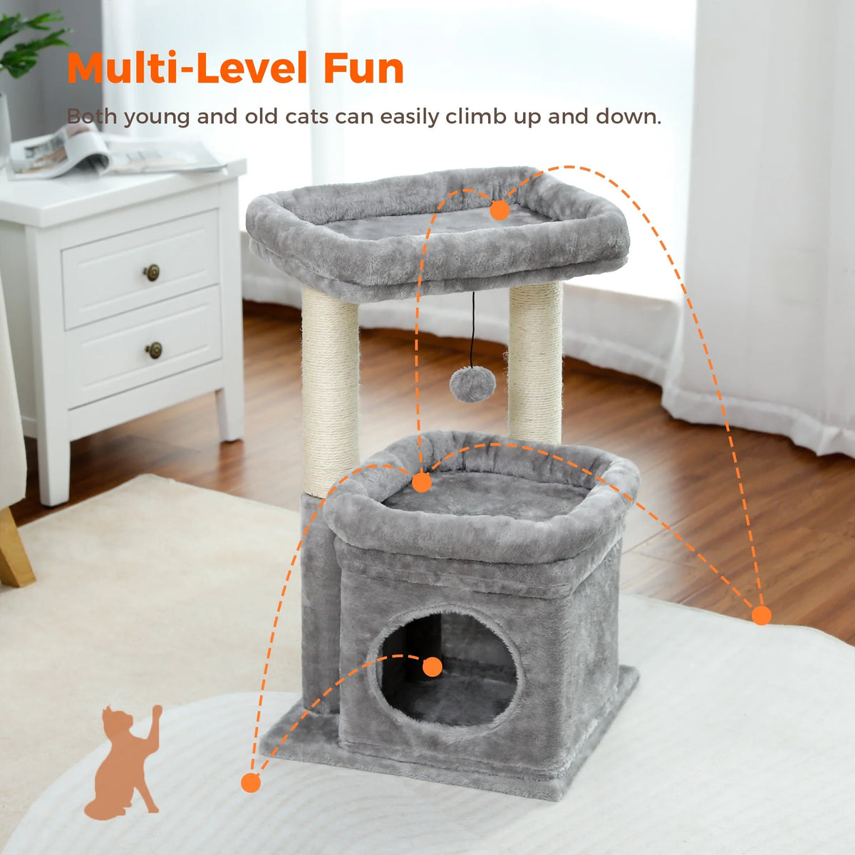 27 in Multi-Level Cat Tree Condo with Perches, Gray
