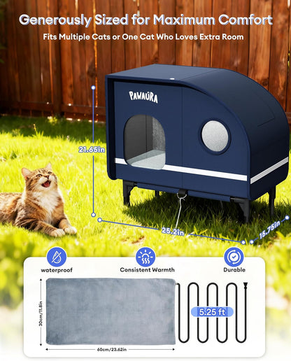 Size diagram of large heated cat house and heating pad