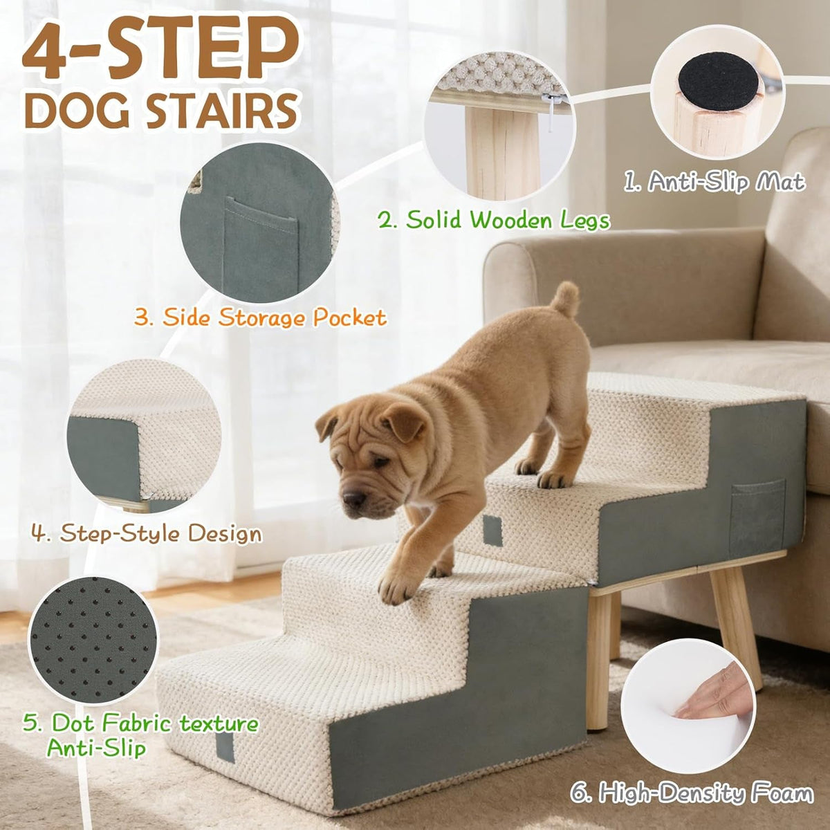 4-Step Foldable Dog Stairs and Ottoman Ramp