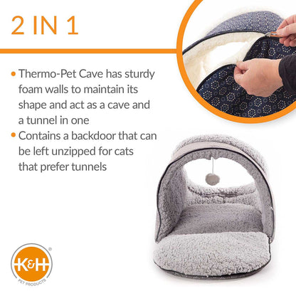 K&H Pet Products Thermo-Pet Cave Heated Cat Bed – Plush Cat Cave & Tunnel for Cats and Small Dogs