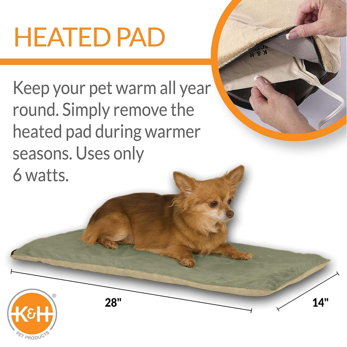 K&H Thermo-Pet Heated Mat for Small Dogs and Cats –  Indoor Heated Bed Pad