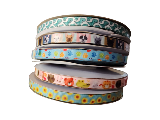 1/2" Rainbow Pawprints Blue Nylon Dog / Cat Collar