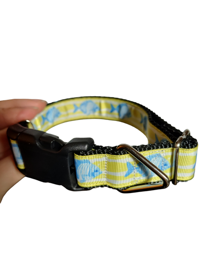 Fish On Yellow Stripes Nylon Dog Collar