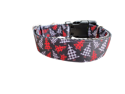 Red And Black Gingham Trees Nylon Dog Collar