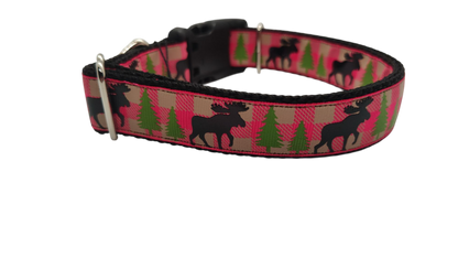 Pink Moose Nylon Dog Collar