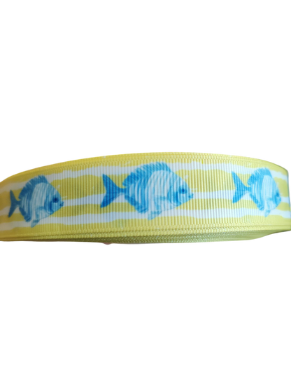 Fish On Yellow Stripes Nylon Dog Collar
