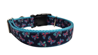 Pink and Blue Butterflies Nylon Dog Collar