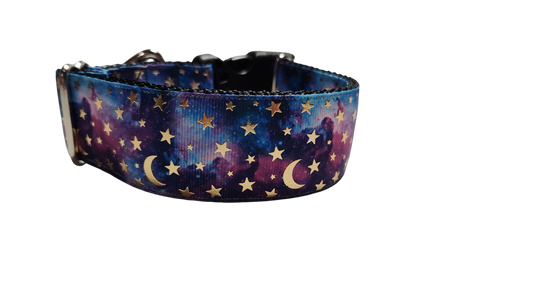 1.5" Wide Purple Stars and Moons Nylon Dog Collar