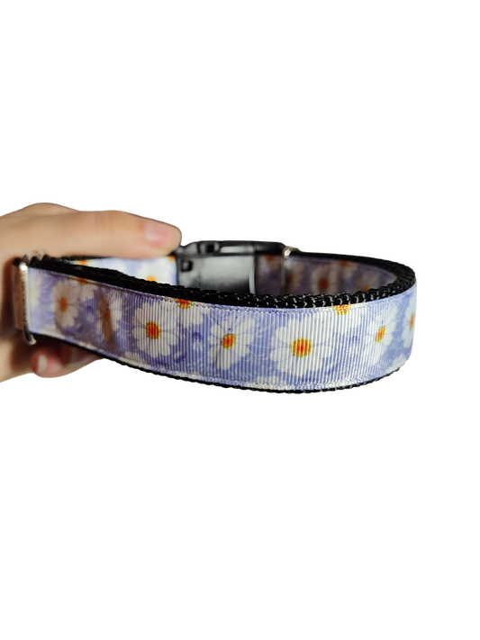 White Flowers Nylon Dog Collar