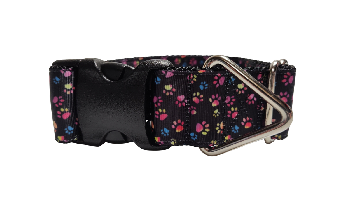 1.5" Wide Colorful Pawprints Nylon Dog Collar