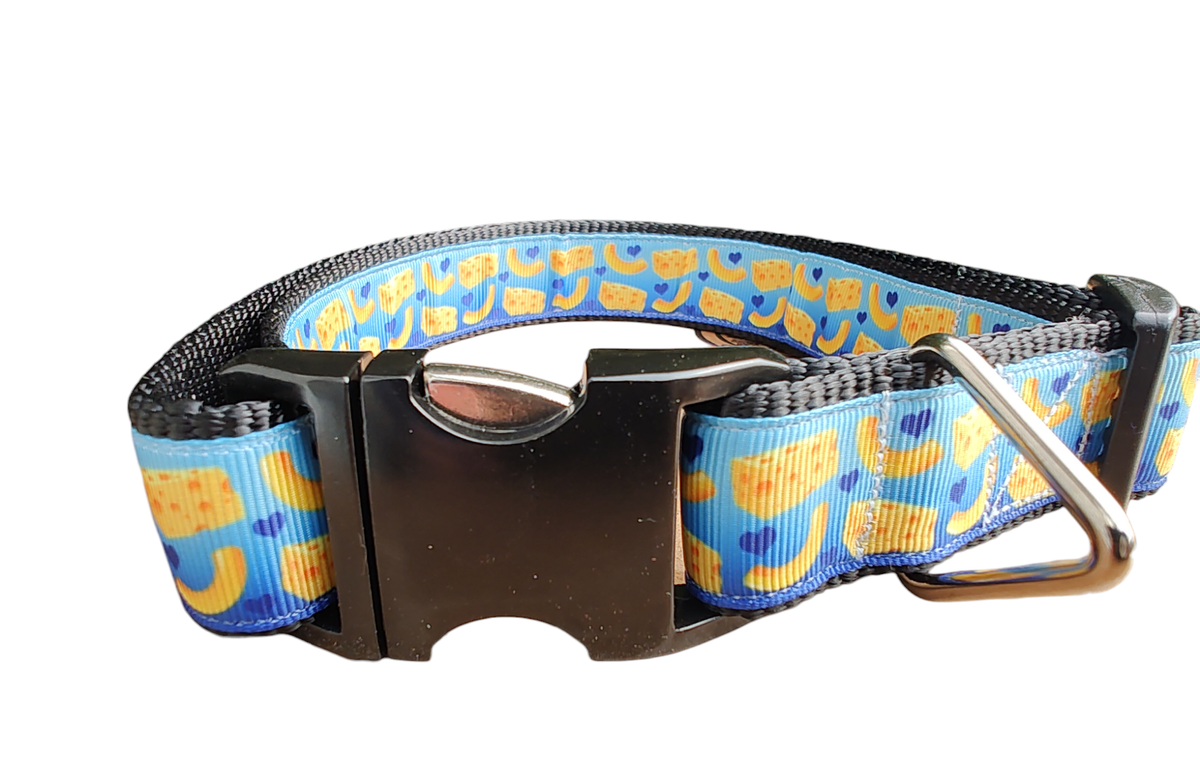 Mac And Cheese Black Nylon Dog Collar MD, LG, XL, Leash