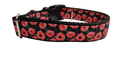 Red Poppy Flowers Nylon Dog Collar