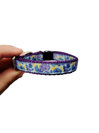 1/2" Blue & Purple Roses Nylon Dog / Cat Collar